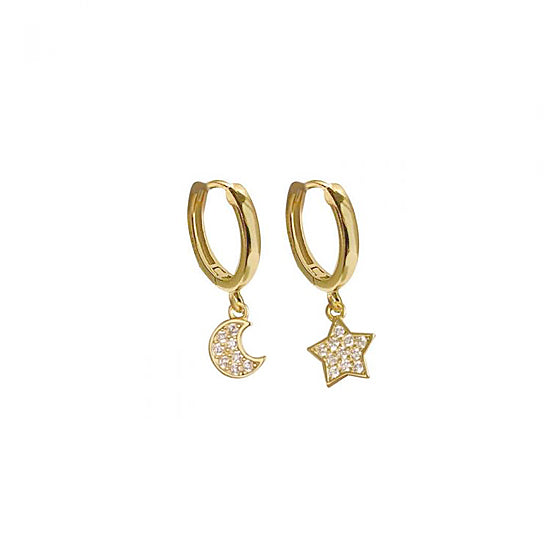 Star And Moon CZ Hoops