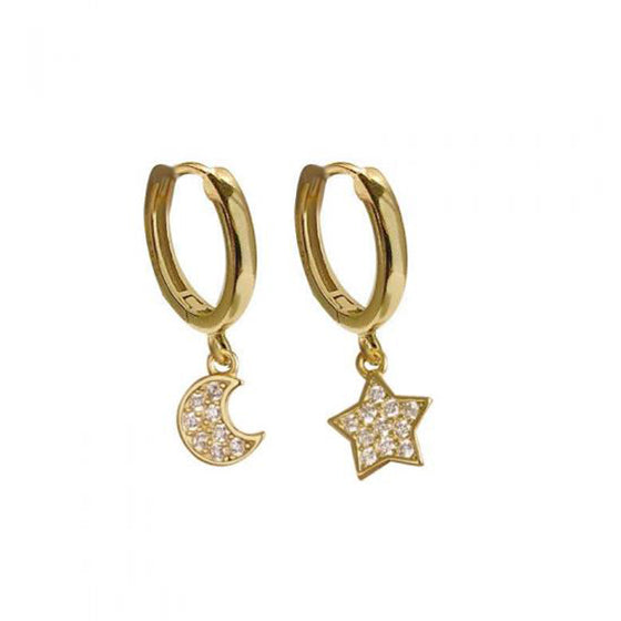 Star And Moon CZ Hoops
