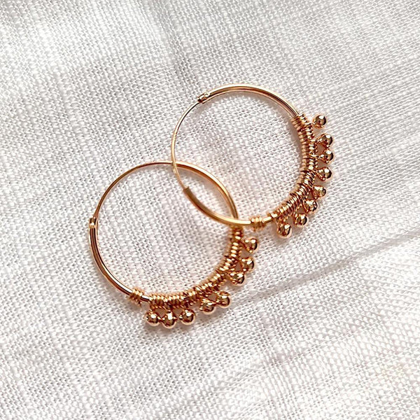 Boho Beaded Rose Gold Hoop Earrings - Eschati Jewellery