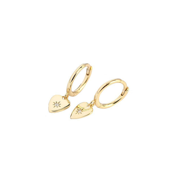 Gold Heart CZ Hoop Earrings